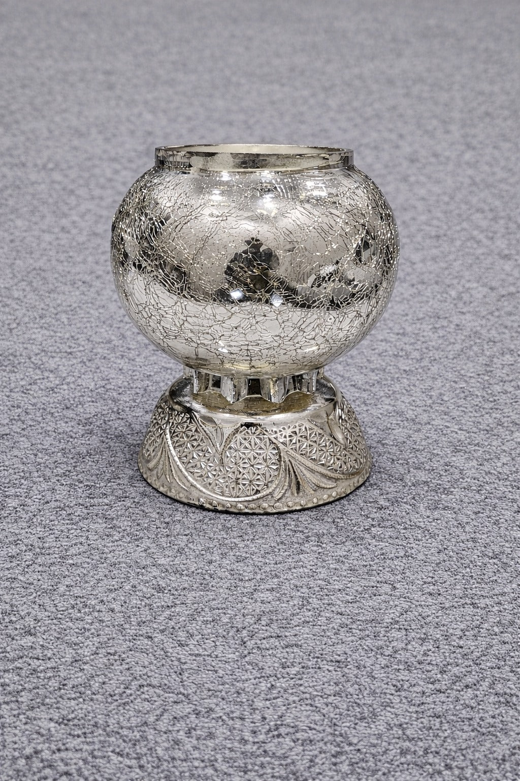 Decorative glass candle Bowl with Stand Mercury Finished