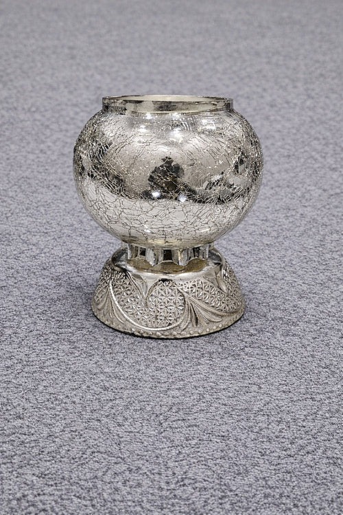 Decorative glass candle Bowl with Stand Mercury Finished